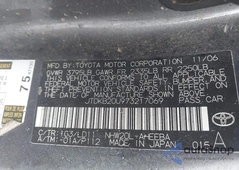 2007 Toyota Prius z USA, uszkodzony, nr VIN JTDKB20U973217069